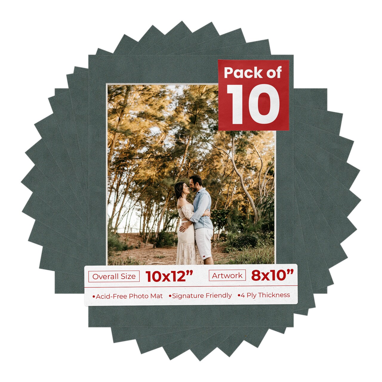 Dark Grey Suede Mat Board for 10x12 Frames - Fits 8x10 Photos